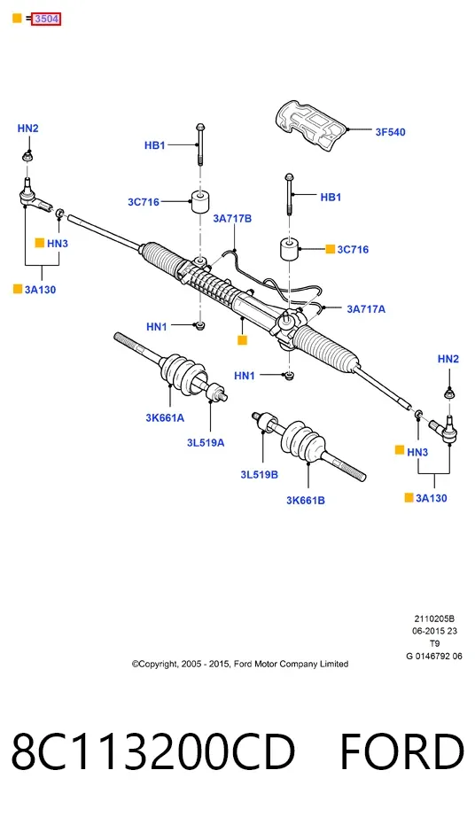 Cremallera de dirección 8C113200CD Ford
