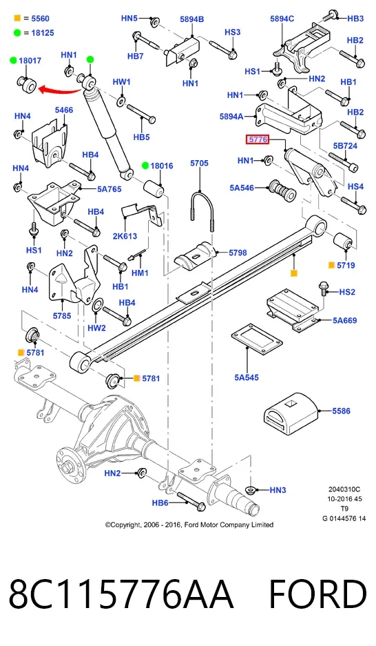 Gemela de ballesta trasera 8C115776AA Ford