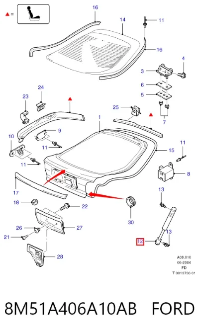Amortiguador de la tapa del maletero FORD 8M51A406A10AB
