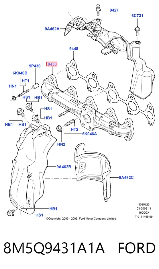 Colector de escape 8M5Q9431A1A Ford