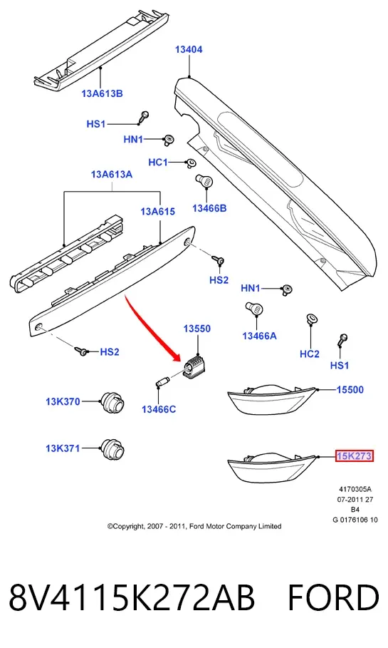 Luz antiniebla trasera derecha 8V4115K272AB Ford