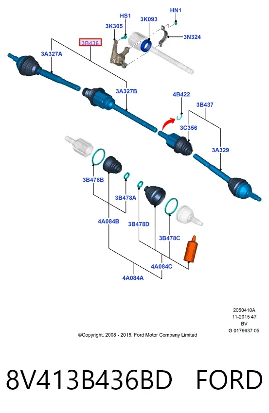 Semieje delantero derecho 8V413B436BD Ford