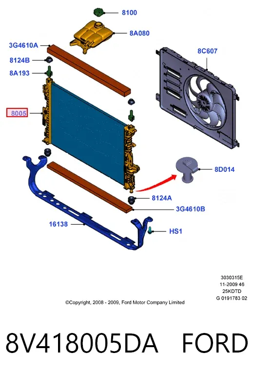 Radiador 8V418005DA Ford