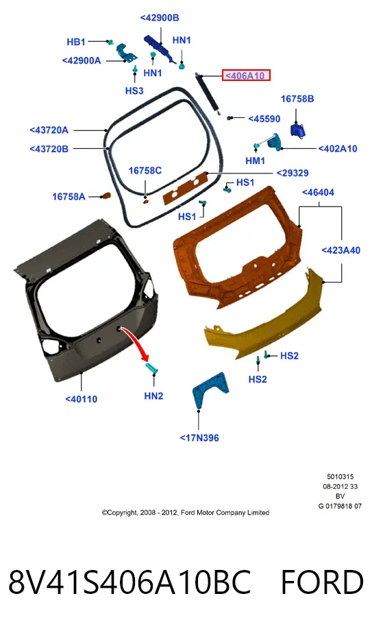 Amortiguador de vidrio de portón trasero (puerta trasera 3/5) 8V41S406A10BC Ford