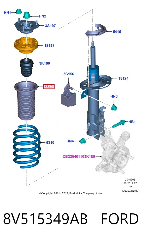 Fuelle, amortiguador delantero 8V515349AB Ford