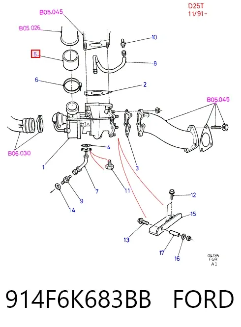 Junta de turbina, inserto flexible 914F6K683BB Ford