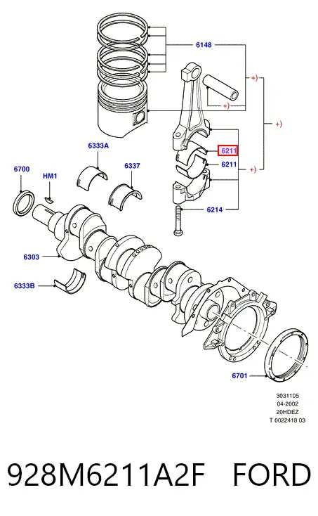 Cojinetes de biela 928M6211A2F Ford