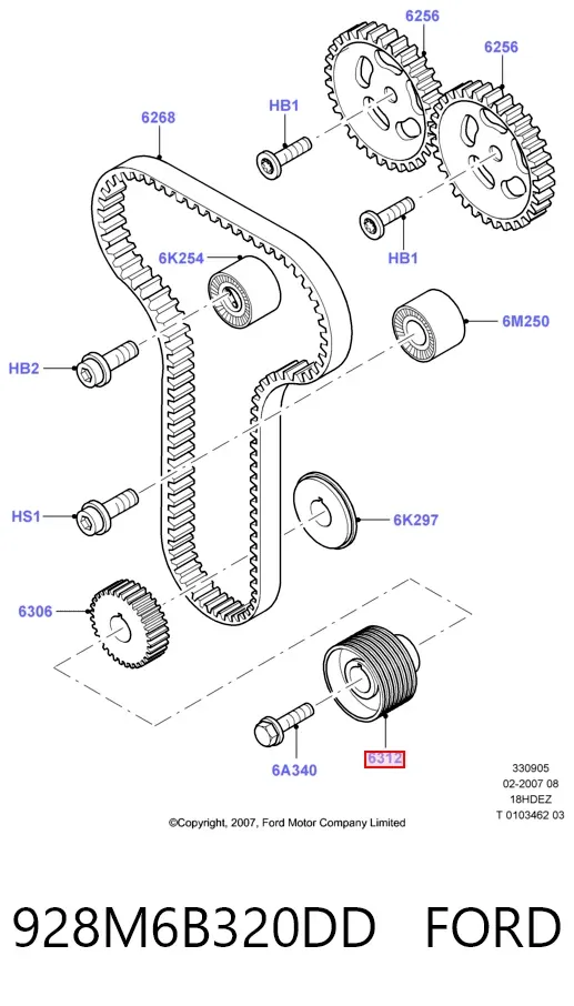 Polea de cigüeñal 928M6B320DD Ford