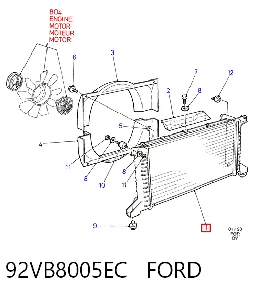 Radiador 92VB8005EC Ford