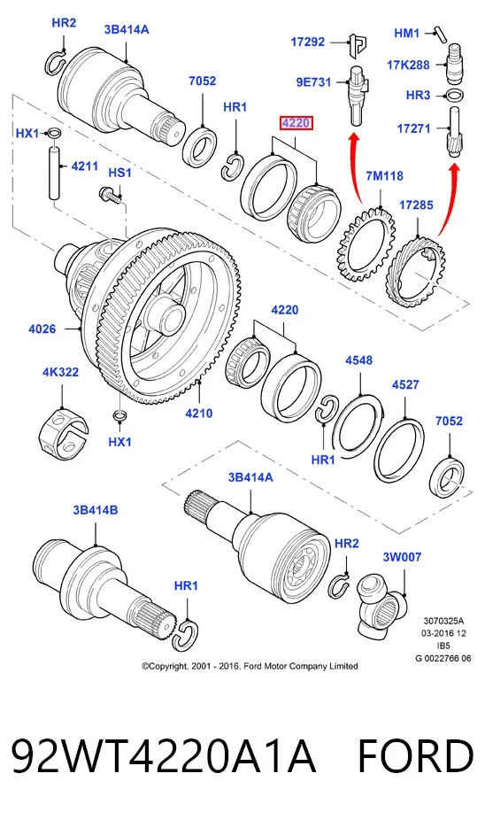 Cojinete del diferencial del eje delantero 92WT4220A1A Ford