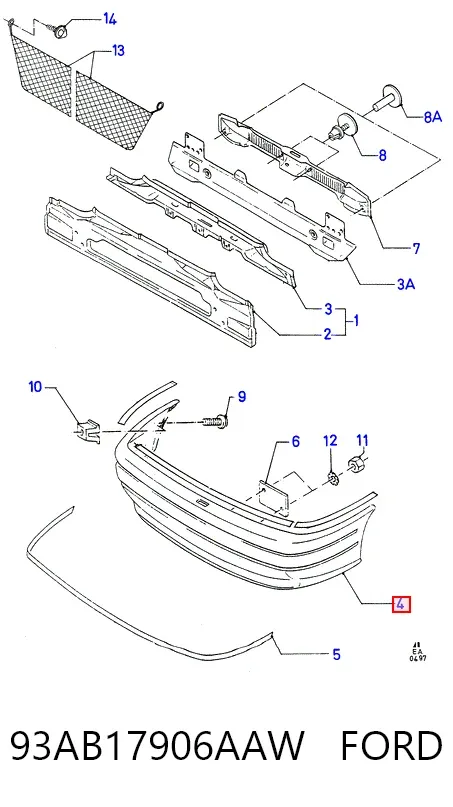 Parachoques trasero 93AB17906AAW Ford