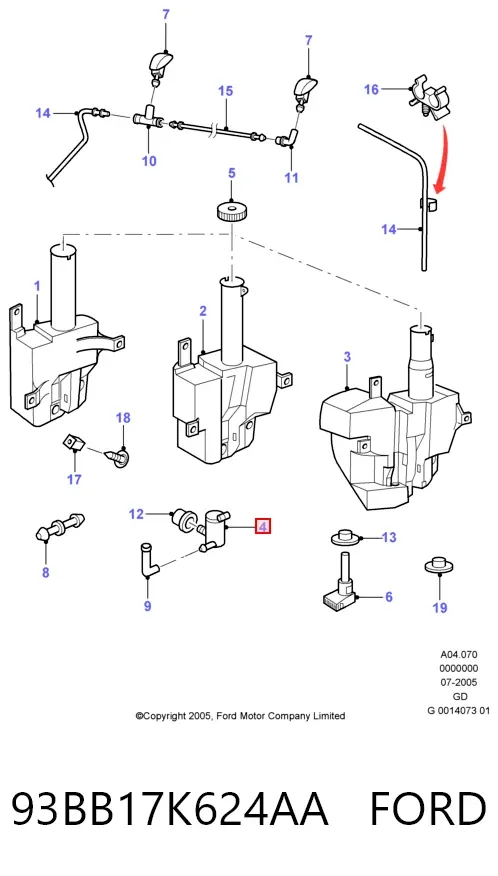 Bomba-motor de limpiaparabrisas delantero/trasero 93BB17K624AA Ford