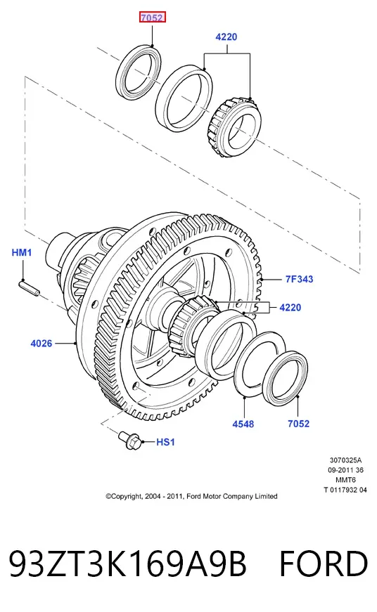 Retén del semieje delantero izquierdo 93ZT3K169A9B Ford