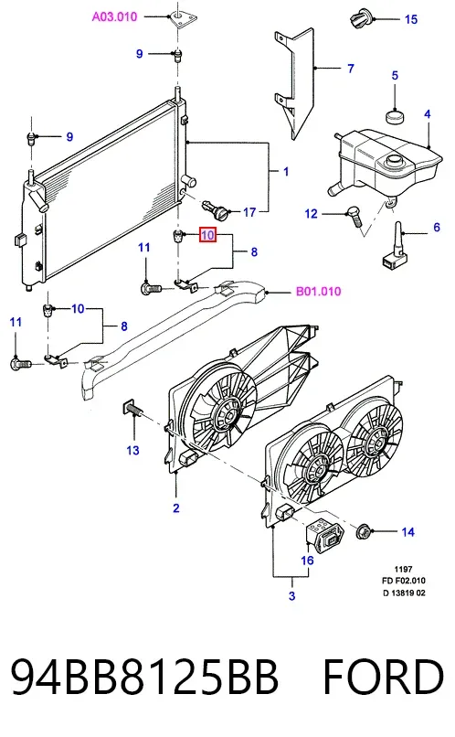 Almohadilla inferior del radiador 94BB8125BB Ford