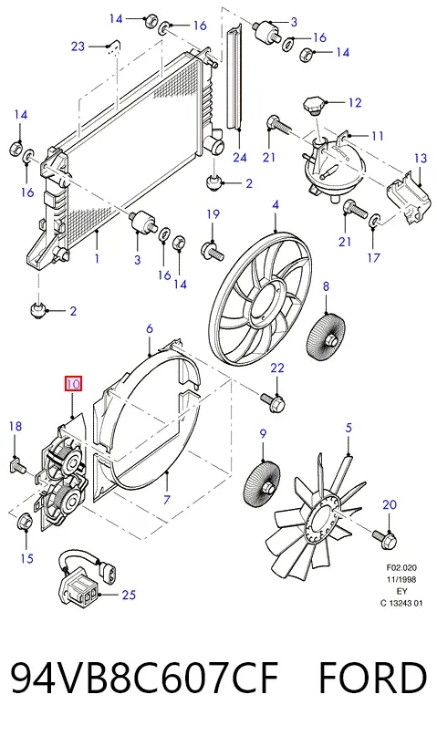 Difusor del radiador del aire acondicionado con ventilador y motor 94VB8C607CF Ford