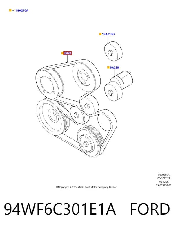 Correa de alternador 94WF6C301E1A Ford