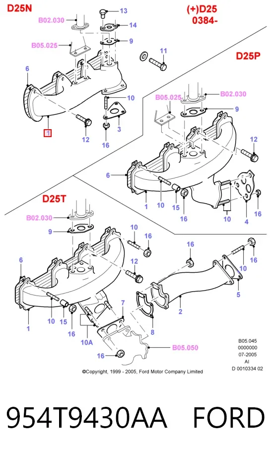 Colector de escape 954T9430AA Ford