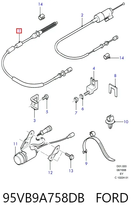 Cable del acelerador 95VB9A758DB Ford