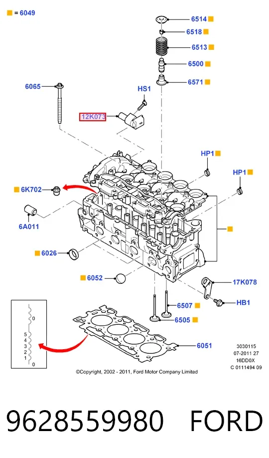 Sensor de árbol de levas 9628559980 Ford