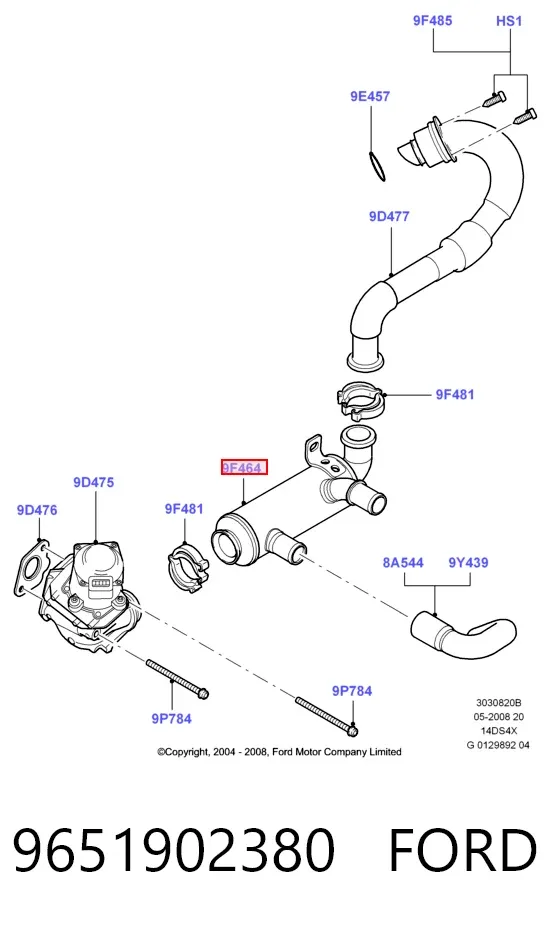 Enfriador de recirculación de gases de escape EGR 9651902380 Ford