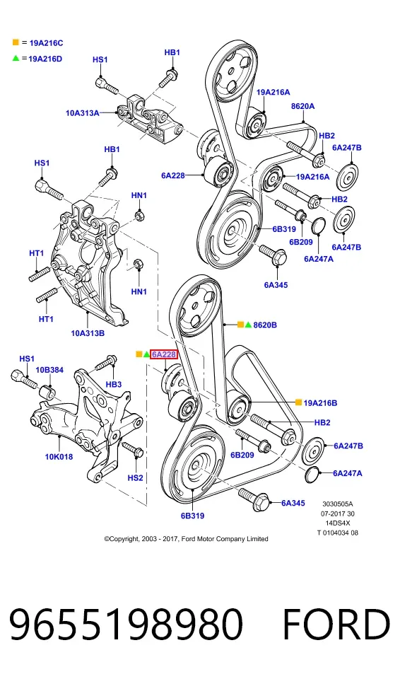 Tensor de correa poli V 9655198980 Ford