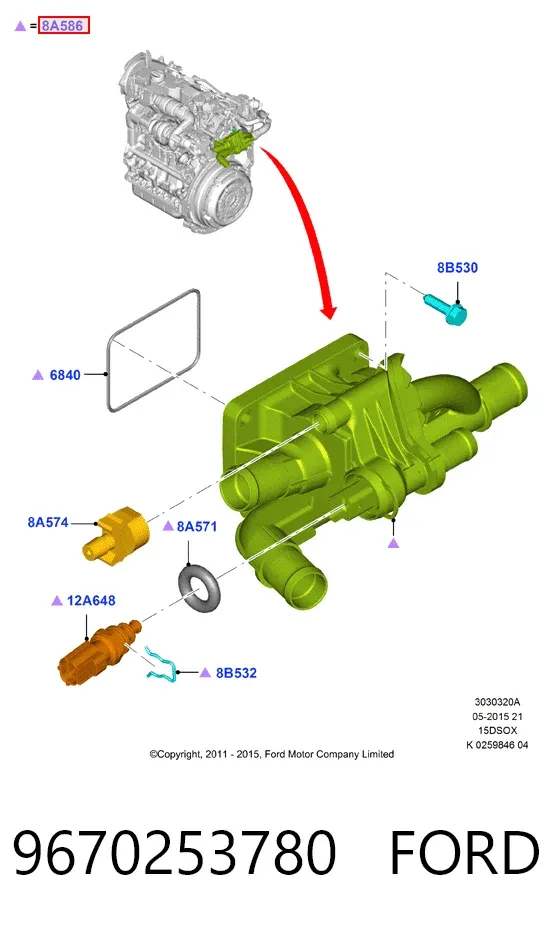 Caja de termostato 9670253780 Ford