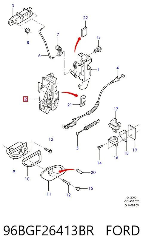 Cerradura de puerta trasera izquierda 96BGF26413BR Ford