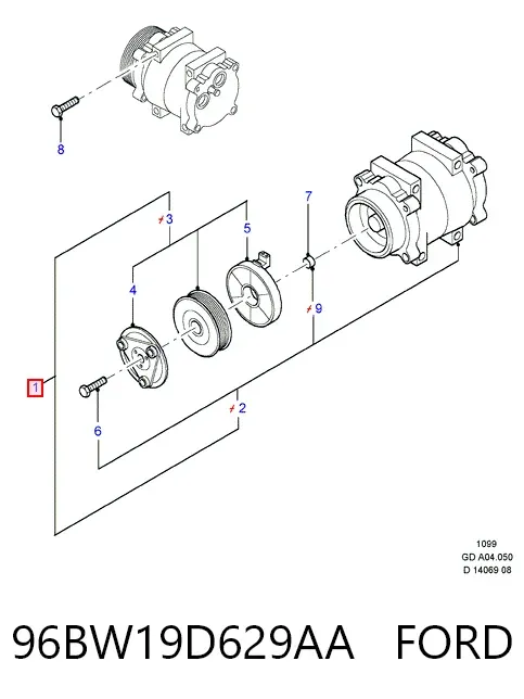 Compresor de aire acondicionado 96BW19D629AA Ford