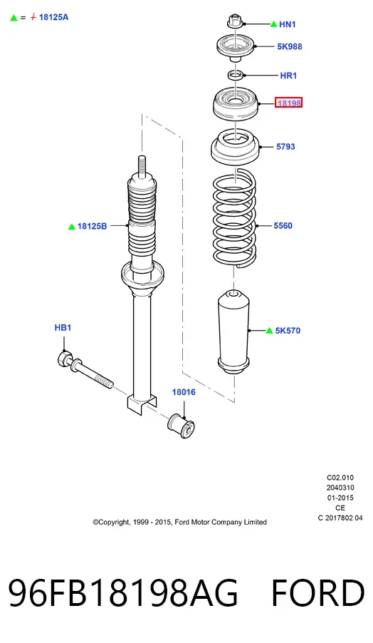 Copela de amortiguador trasero 96FB18198AG Ford