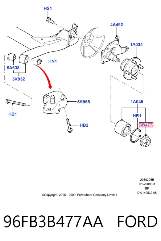 Tuerca del cubo de rueda trasera 96FB3B477AA Ford