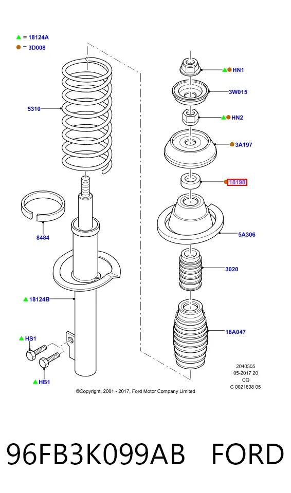 Rodamiento de soporte del amortiguador delantero 96FB3K099AB Ford