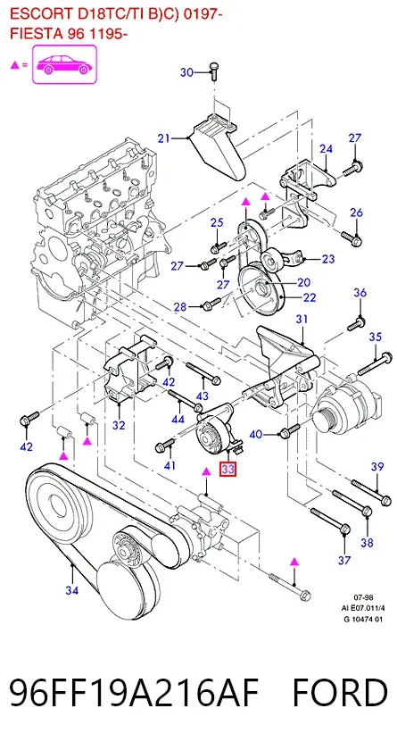 Tensor de correa poli V 96FF19A216AF Ford