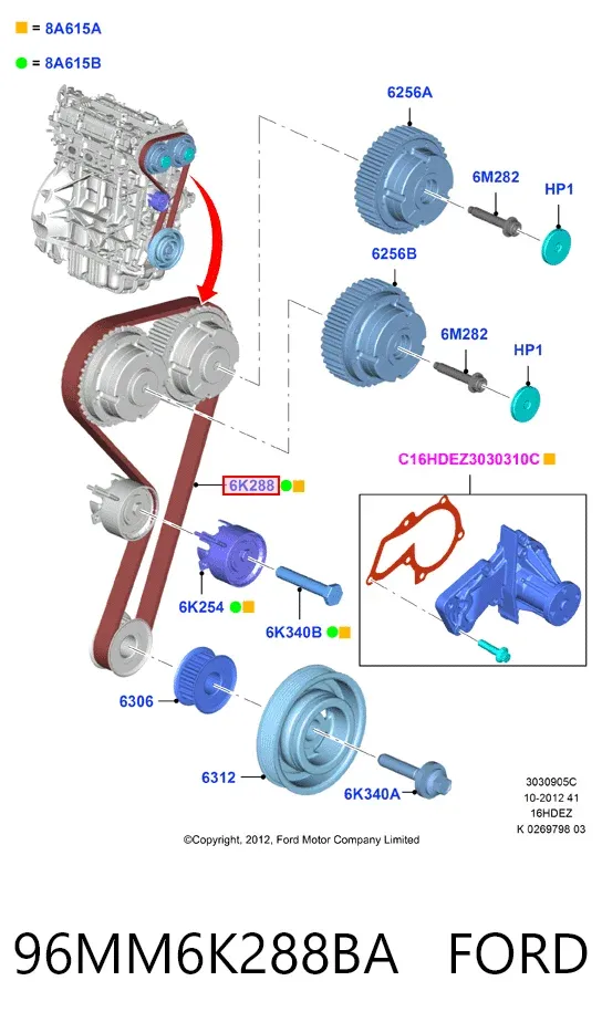 Correa distribución 96MM6K288BA Ford