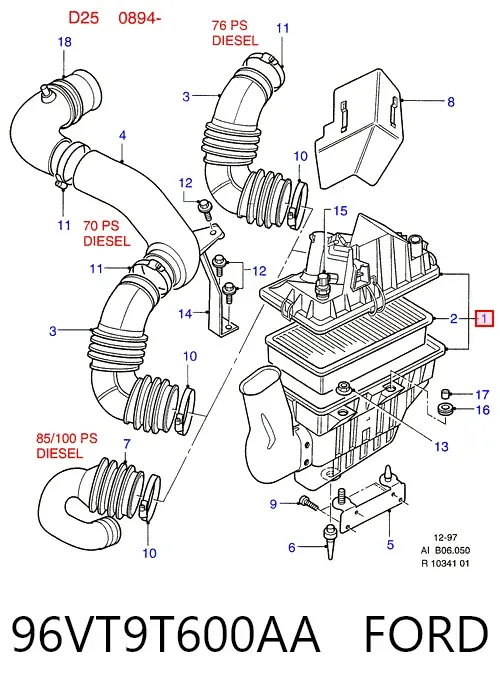 Caja del filtro de aire 96VT9T600AA Ford