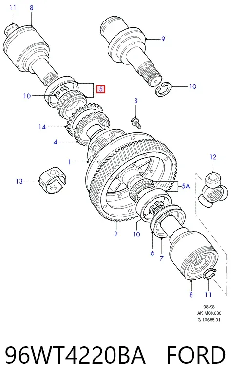 Cojinete del diferencial del eje delantero 96WT4220BA Ford