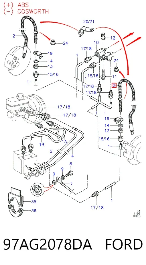 Latiguillos de freno delantero izquierdo 97AG2078DA Ford