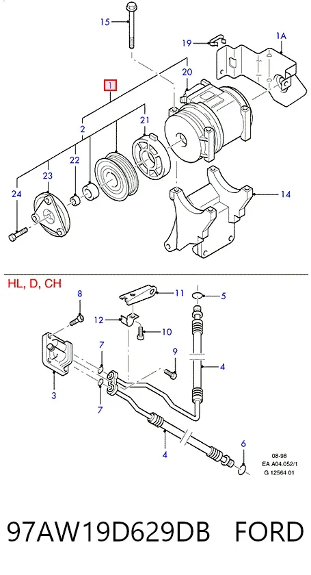 Compresor de aire acondicionado 97AW19D629DB Ford