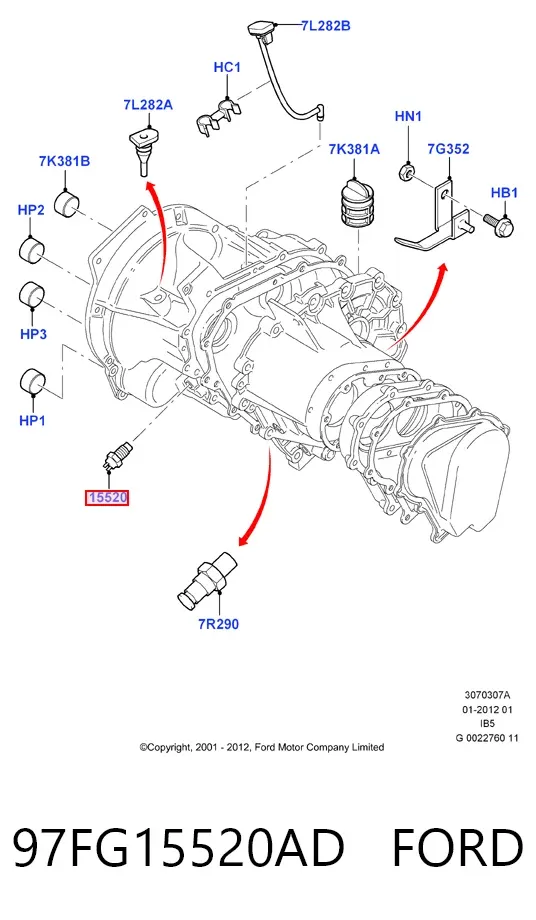 Sensor de marcha atrás 97FG15520AD Ford