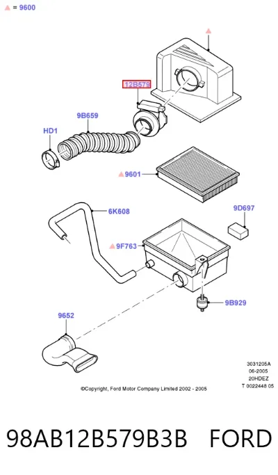 Sensor de flujo de masa de aire FORD 98AB12B579B3B