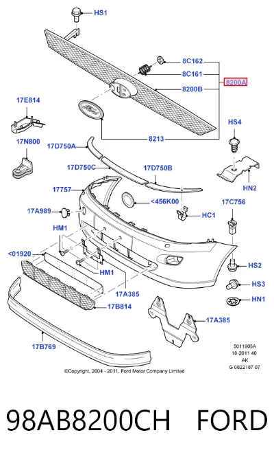 Parrilla del radiador FORD 98AB8200CH