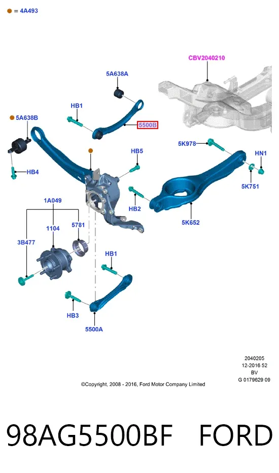 Brazo superior de suspensión trasera izquierdo/derecho 98AG5500BF Ford