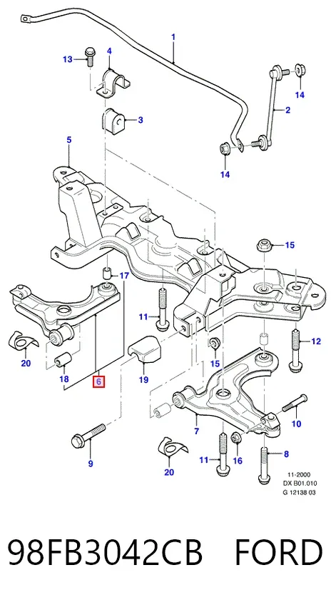 Brazo inferior derecho de la suspensión delantera 98FB3042CB Ford