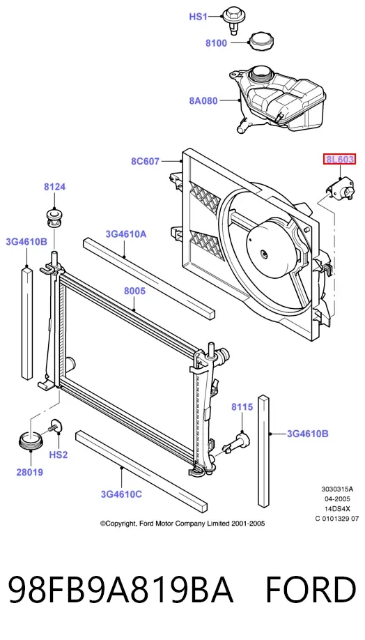 Regulador de velocidad del ventilador de refrigeración (unidad de control) 98FB9A819BA Ford