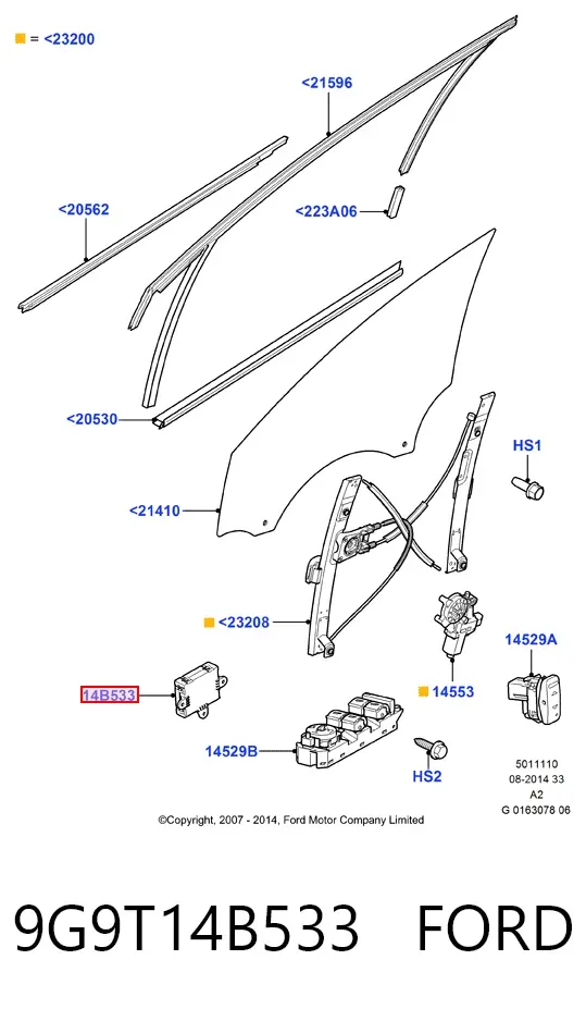 Unidad de confort de la puerta delantera 9G9T14B533 Ford