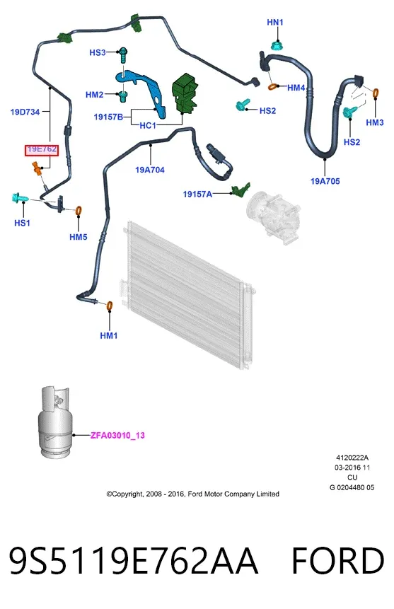 Sensor de presion de aire acondicionado 9S5119E762AA Ford
