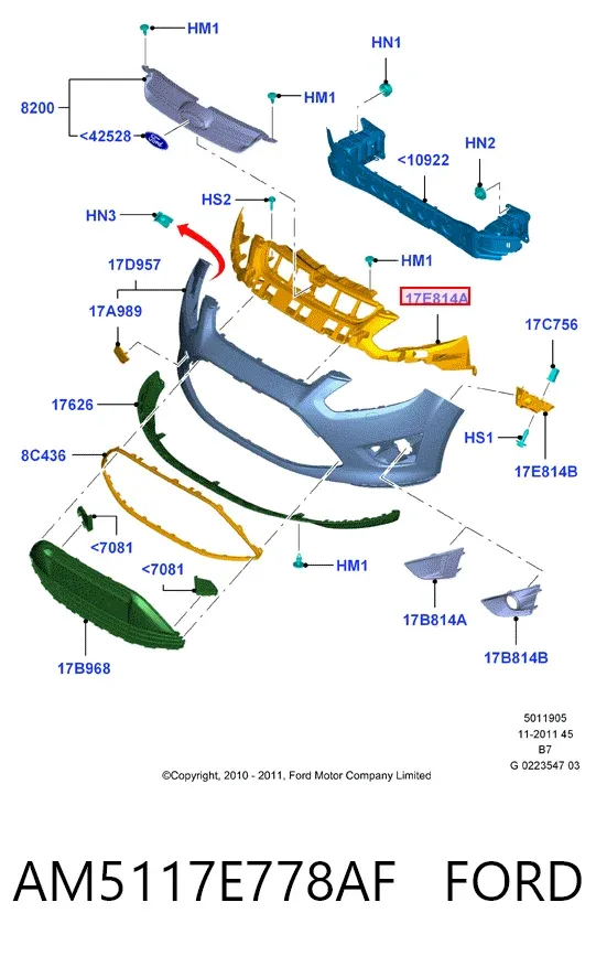Soporte central del parachoques delantero AM5117E778AF Ford