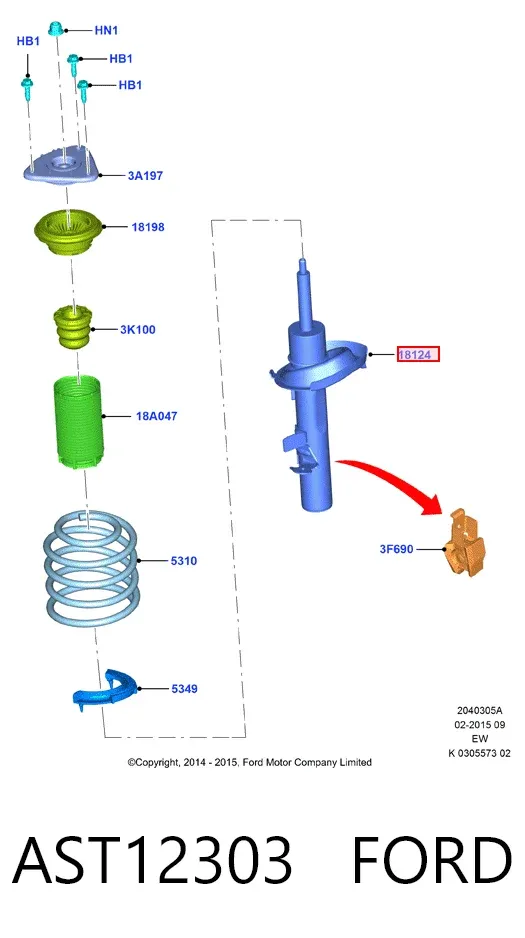 Amortiguador delantero derecho AST12303 Ford