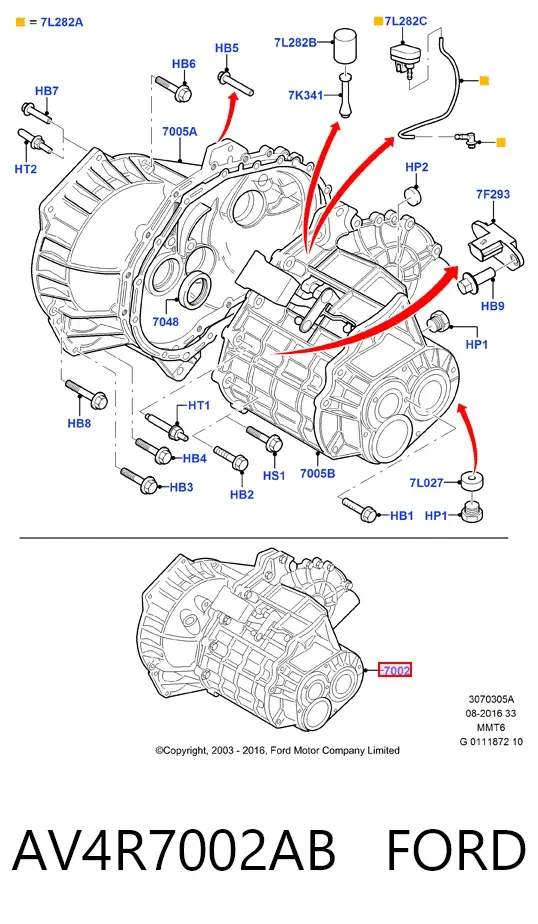 Caja de cambios AV4R7002AB Ford