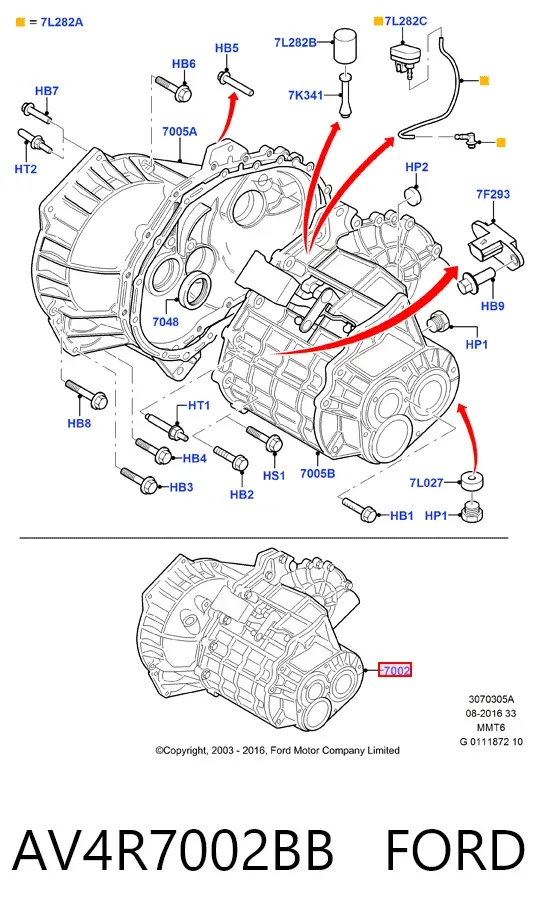 Caja de cambios AV4R7002BB Ford
