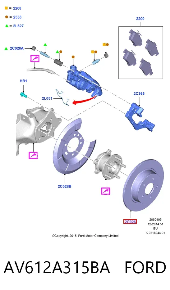 Disco de freno trasero AV612A315BA Ford